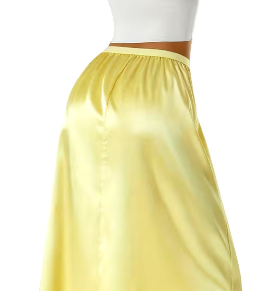 New Gorgeous Feminine Yellow Satin Lace Hem Long Half Slip Plus 2X NEW