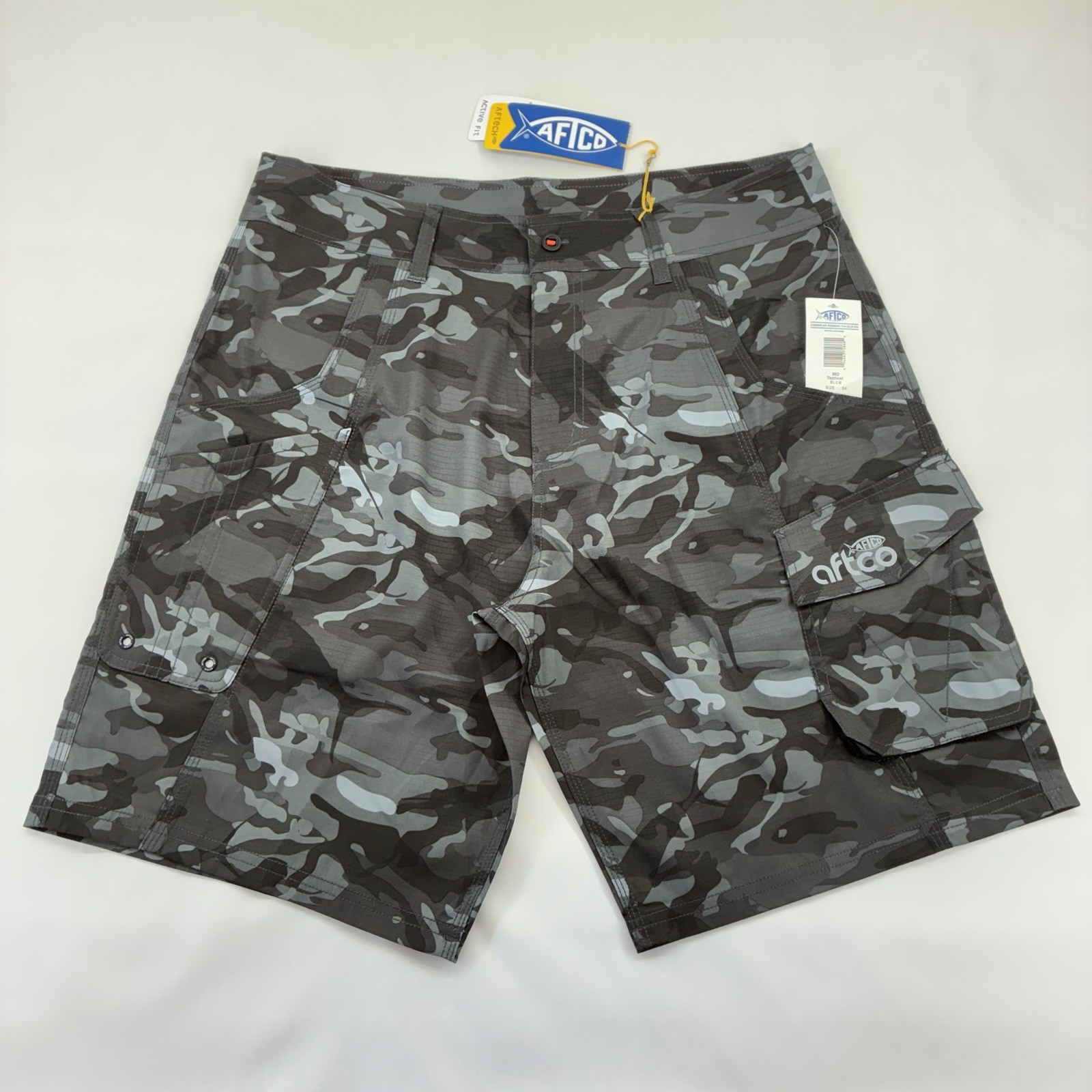 AFTCO M82 Tactical Fishing Shorts Mens 34 Black Camo 10″ NWT