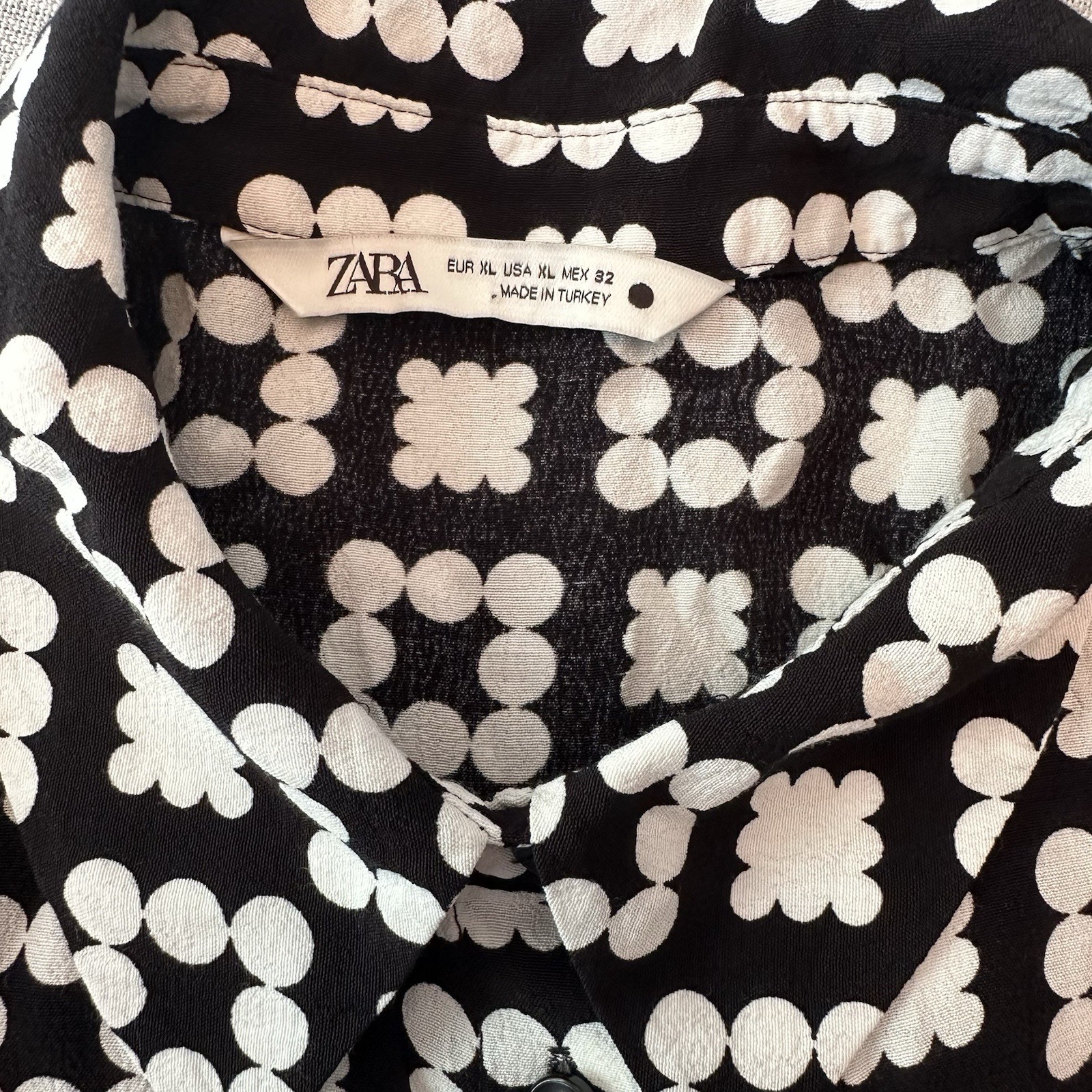 ZARA The Nadia Dress Retro Black White Geometric Shirt Dress Mini Tunic XL