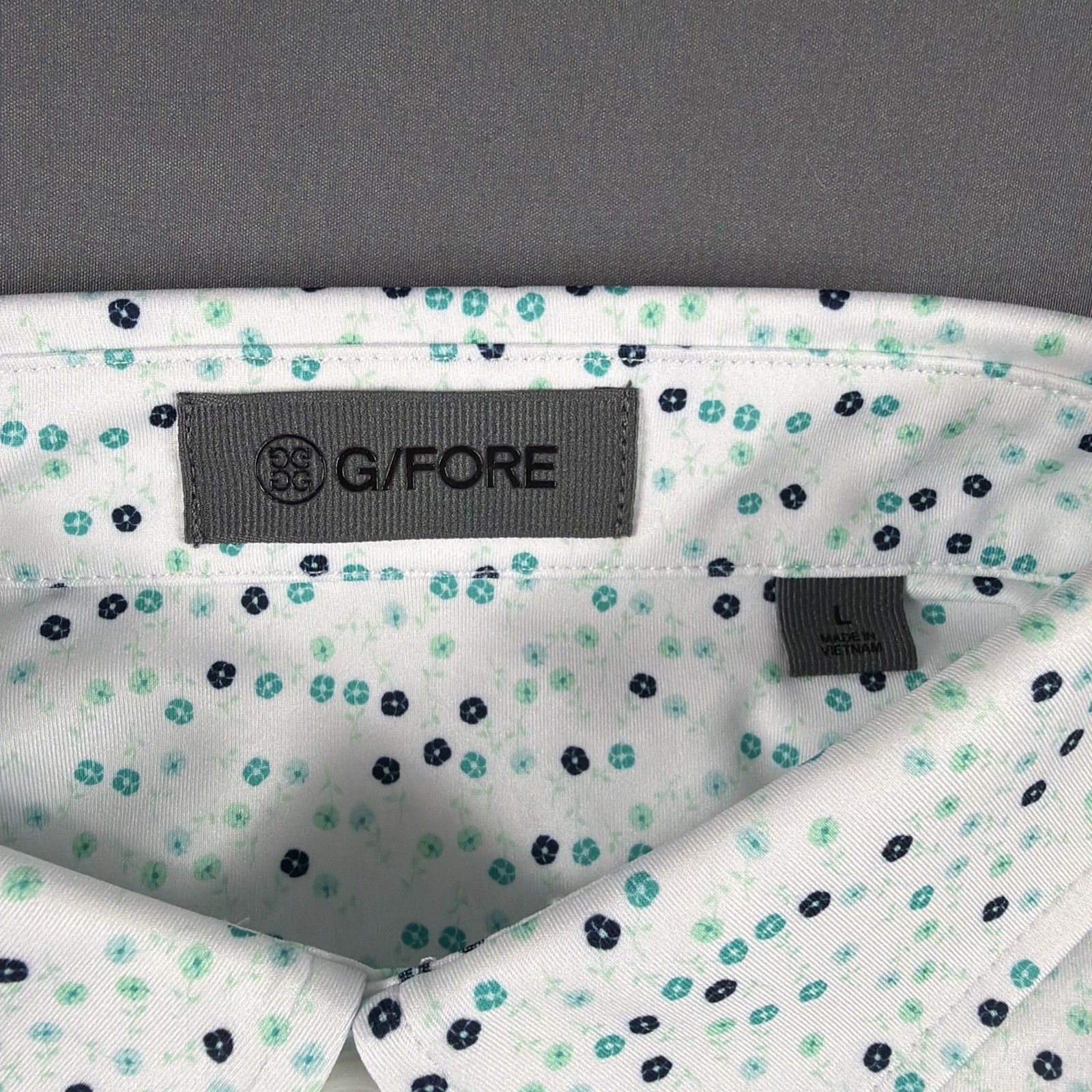 G/Fore G4 Golf Shirt Polo Chest Logo Floral Print Large Siren NWT MSRP $120