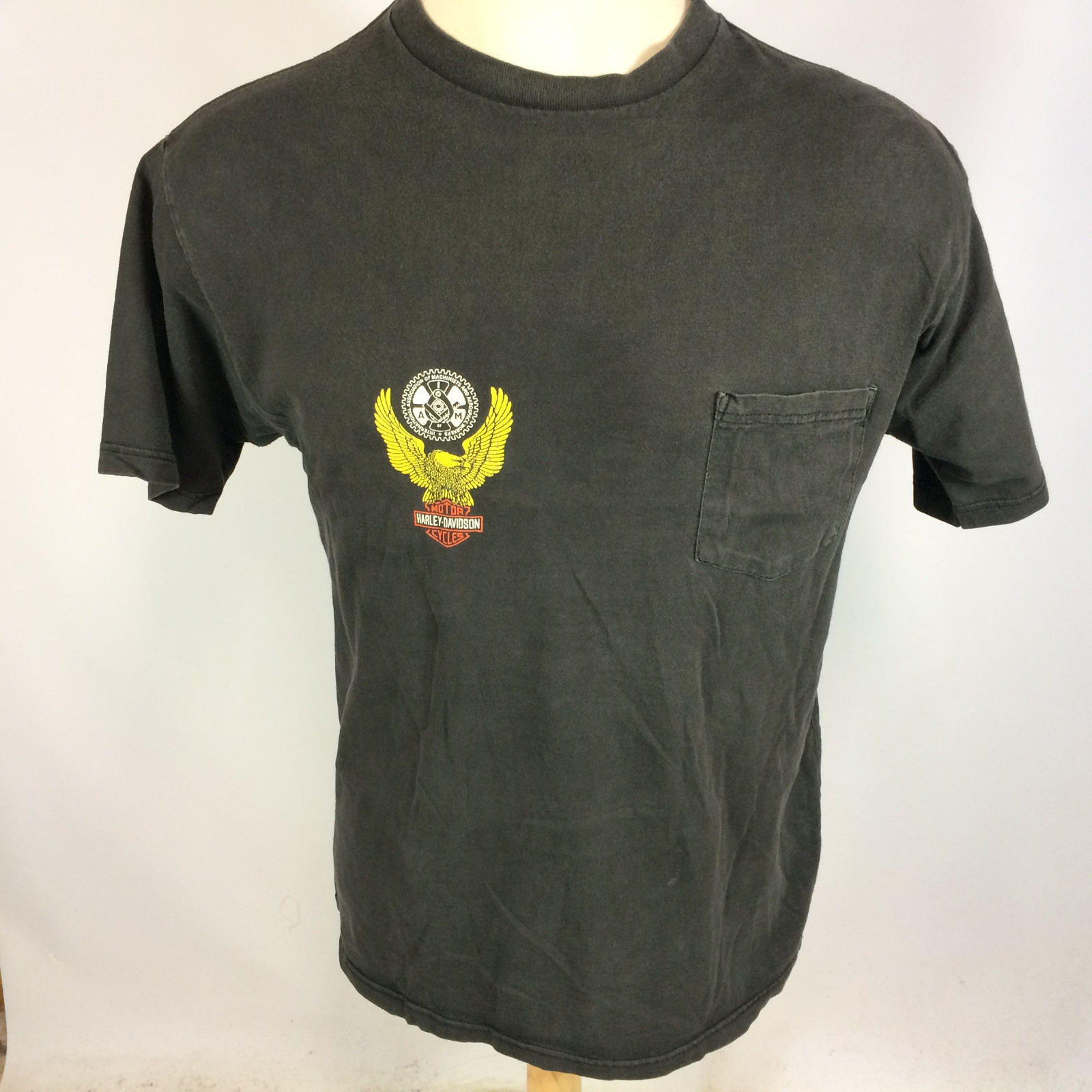 Vintage 80s 90s Harley Davidson Motorcycle Distressed Union Labor Pocket T Shirt
