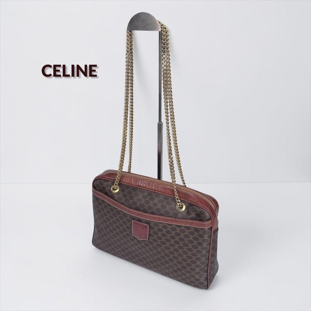 CELINE Shoulder bag Macadam PVC Leather Brown Vintage Authentic From Japan