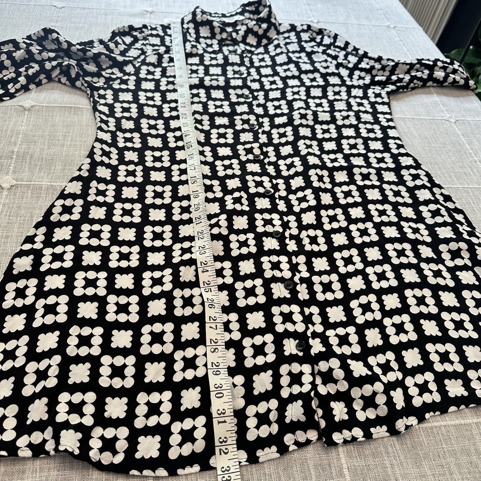 ZARA The Nadia Dress Retro Black White Geometric Shirt Dress Mini Tunic XL