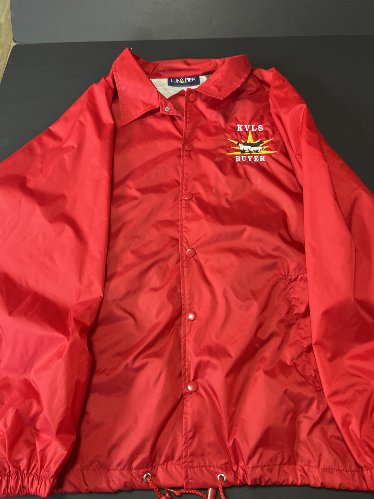 Vintage Luna Pier windbreaker Reserved grand champion buyer jacket with cows red