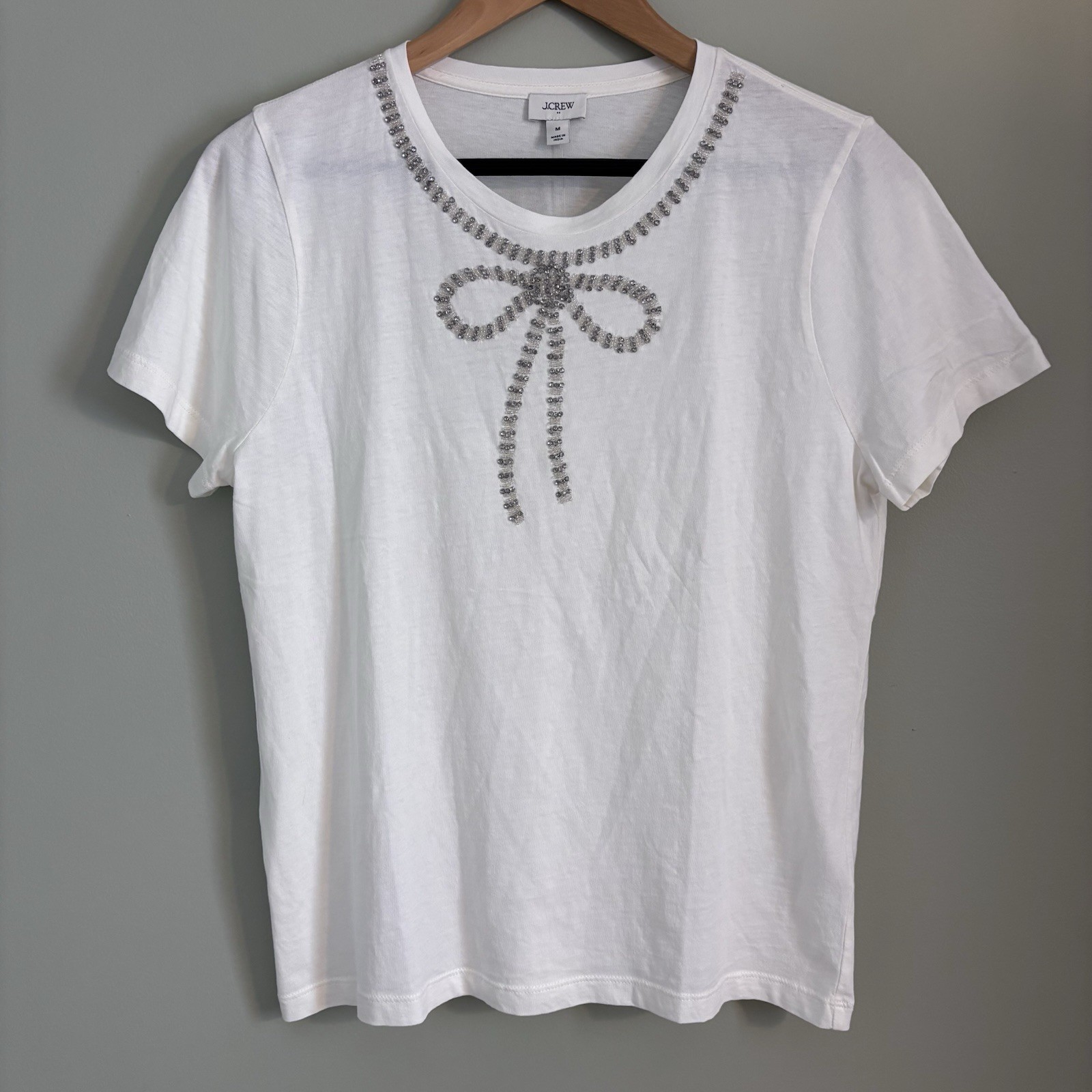 NWT J. Crew Women’s M Crystal Embellished Bow Top $89 Preppy Elegant Modern