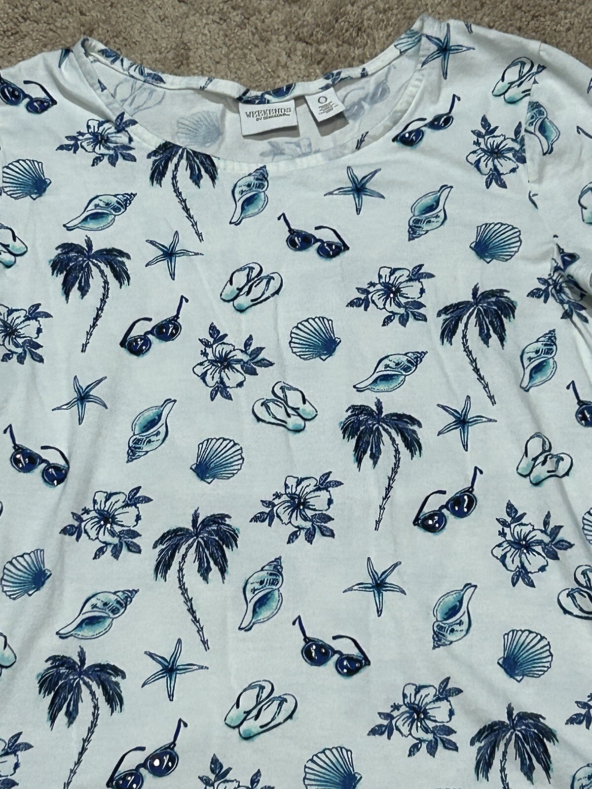 Weekends by Chico’s Womens Shirt Size 0 Multicolor Summer Beach Embellished