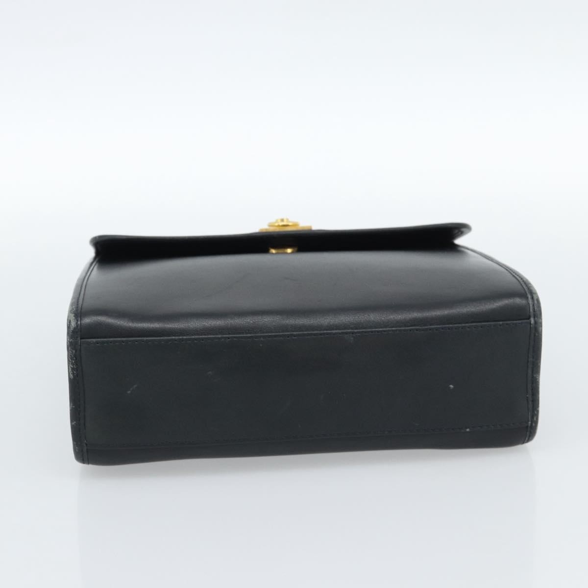 CELINE Hand Bag Leather Black Gold Auth 185125