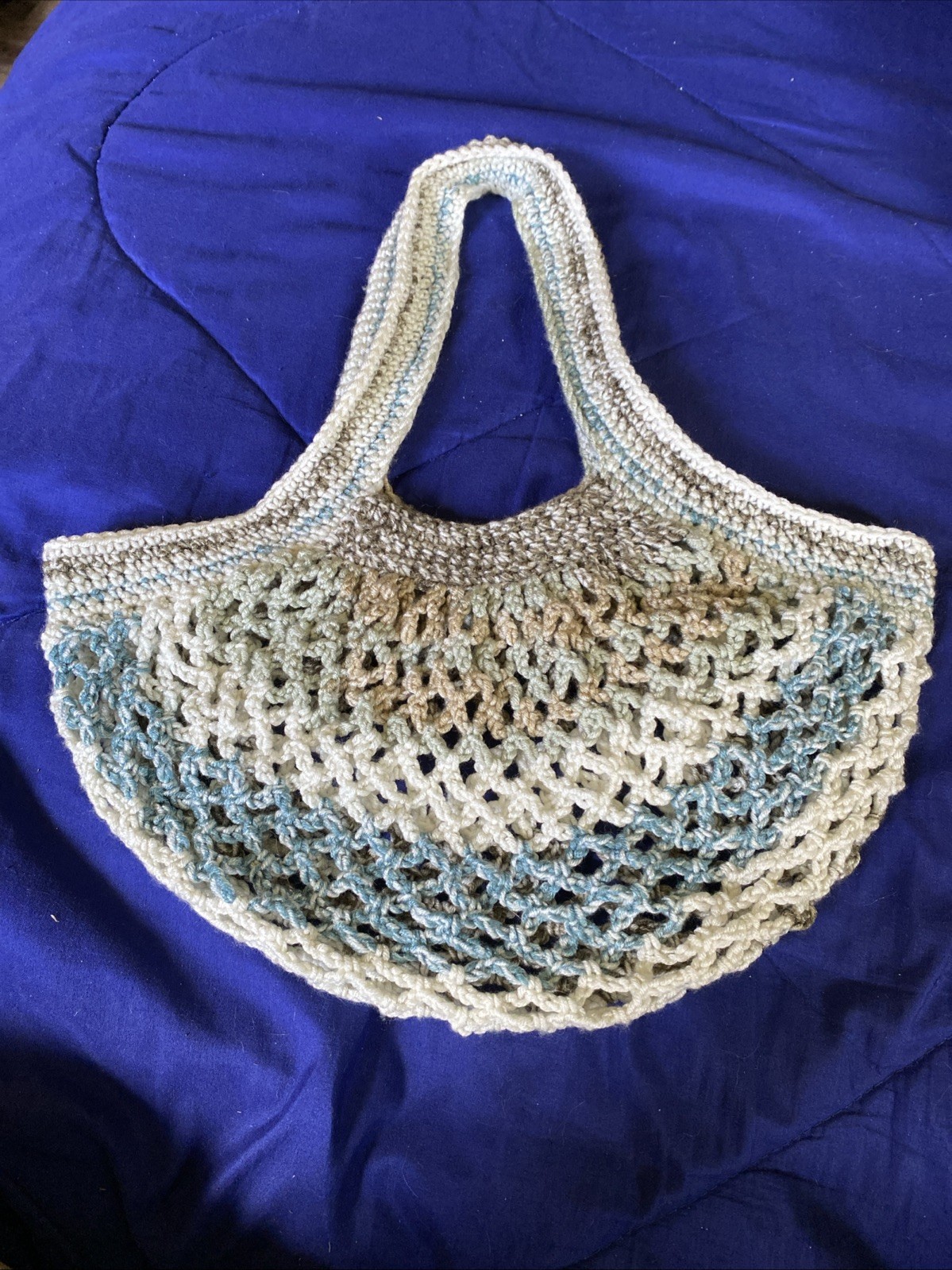 Small Handmade Crocheted French Mesh Market Bag Brown|Blue|Tan