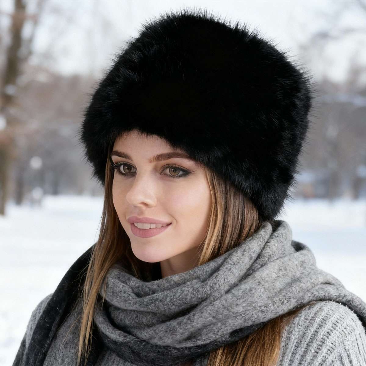 Women Winter Fluffy Faux Fur Headband Hat/Scarf Ear Warm Thick Snow Ski Cap