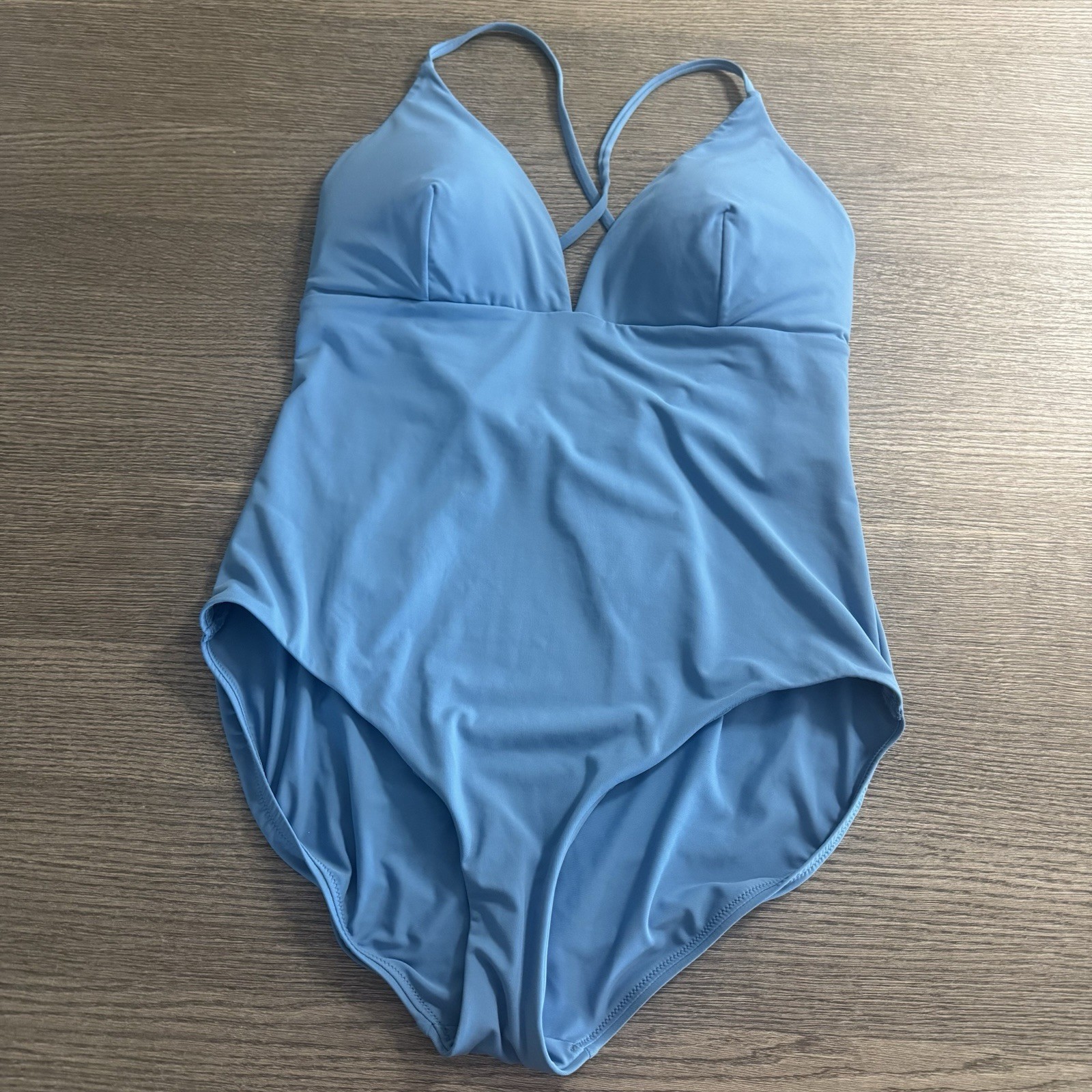CALIA Swim Women’s One Piece Triangle Strappy Back Size 14 Tranquil Blue NWOT