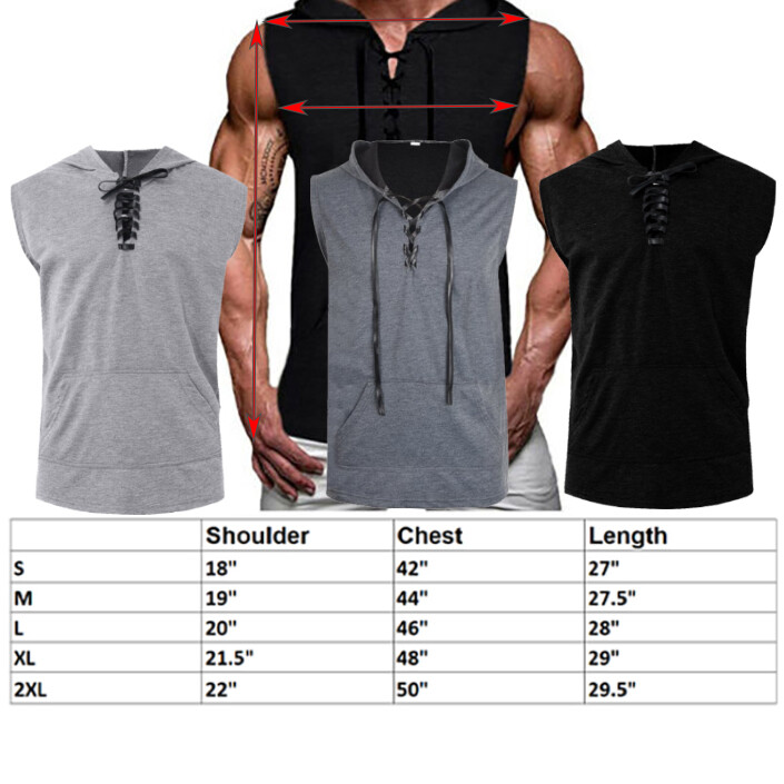 Man Sleeveless Hoodie Hooded Workout Gym Bodybuilding Training Tank Top Vest