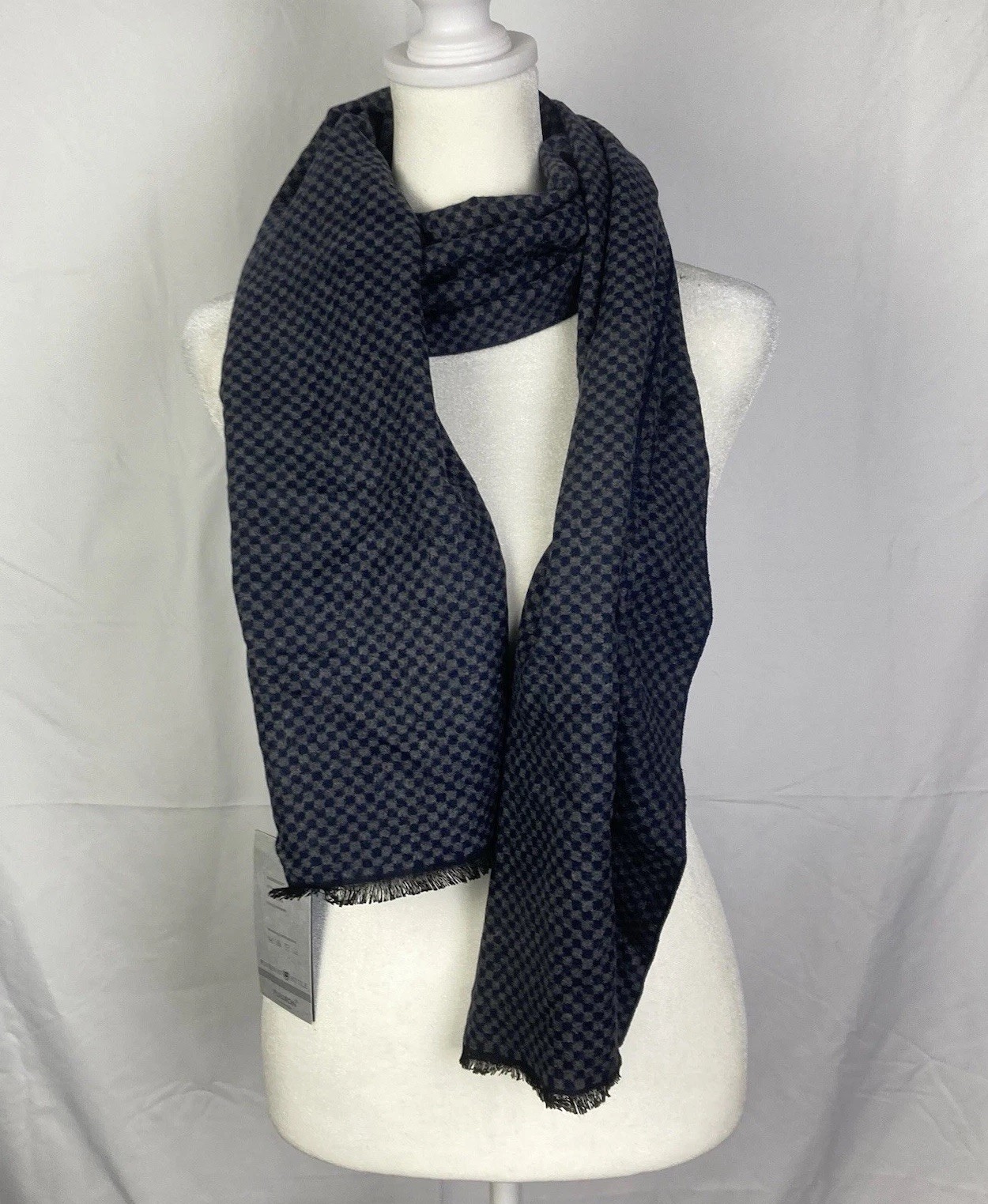 FULLRON Scarf Soft Warm Cashmere Blend Scarves Mens Classic Blue Checkered NWT