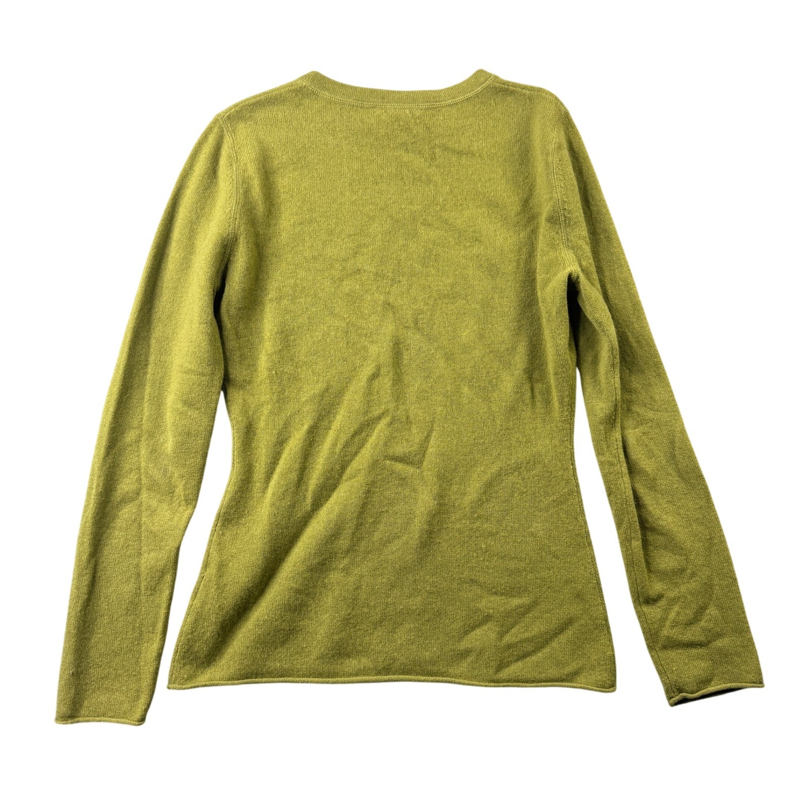 Garnet Hill Womens XS Olive Green 100% Cashmere Crewneck Long Sleeve Sweater
