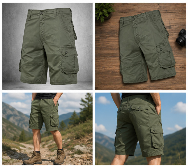 Men’s Tactical Cargo Shorts Army Green Multi Pocket Outdoor Hiking Work Shorts