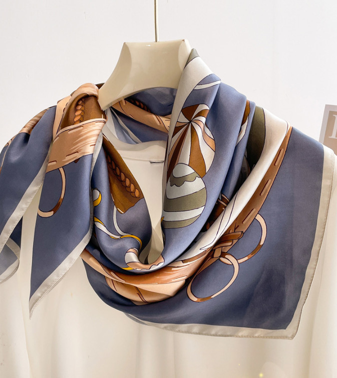 100% Mulberry Silk 35” Scarf Neckerchief Square calabash Print Shawl Bandanna
