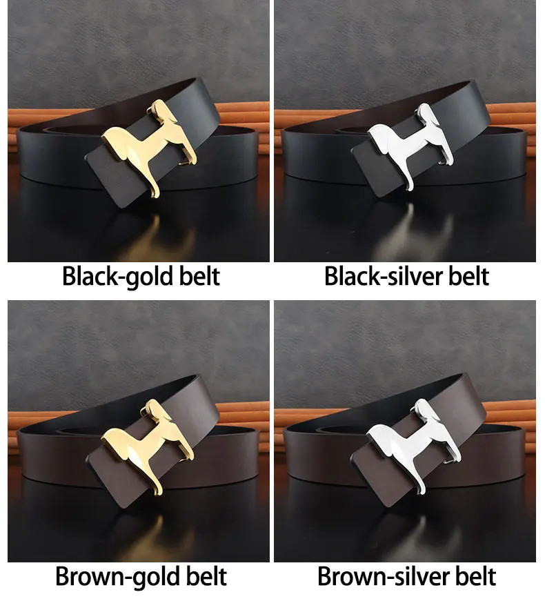 Genuine Leather Belt 3.8cm Slide Buckle Stainless Steel Horse Men Waistband