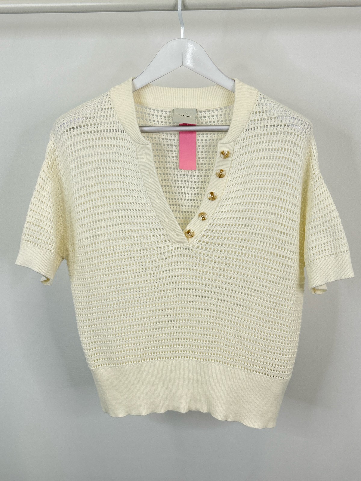 VARLEY Size XS White Women Open Knit Collared Cotton Boho Callie Knit Top