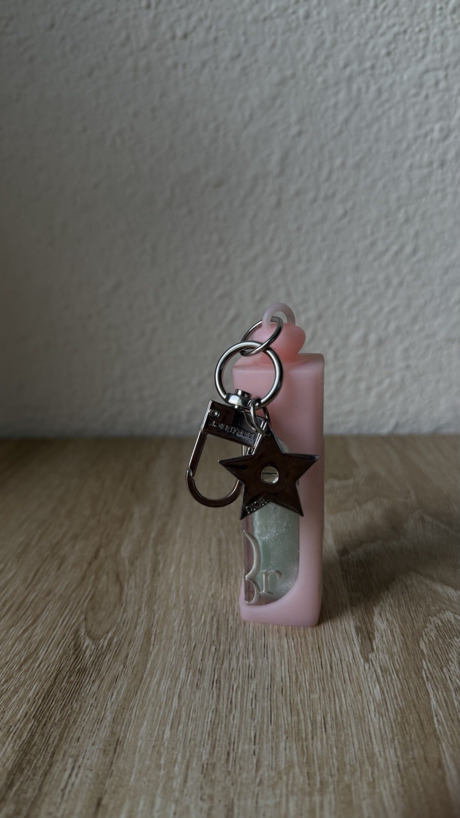 Dior Pink & Silver Star Charm Keyring Logo Accent Detachable Plastic Metal