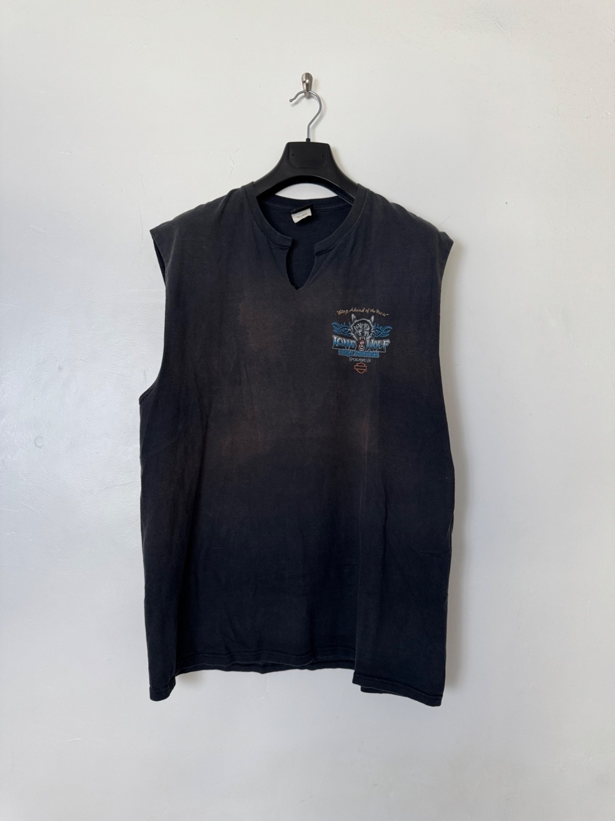 Harley Davidson Sleeveless Lone Wolf Stay Ahead of the Pack Spokane, Washington