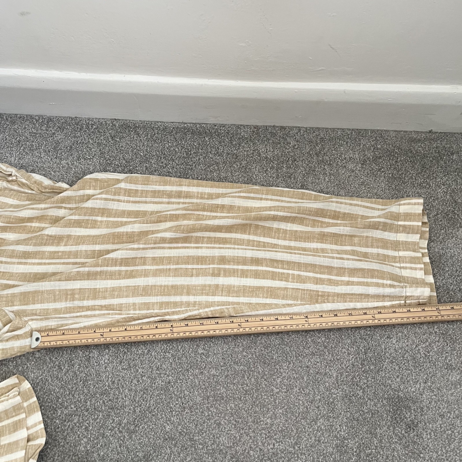 Fat Face Natural Tan Stripe Soft Linen Blend Wide Leg Trousers – Size UK 14 S