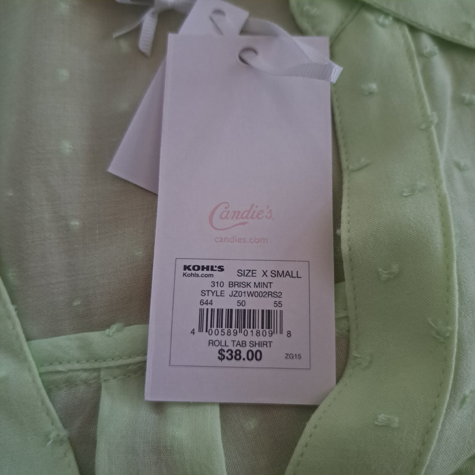 Candies Button Up Shirt Womens Size XS Green Cuffed Textured Sheer NWT $38.00