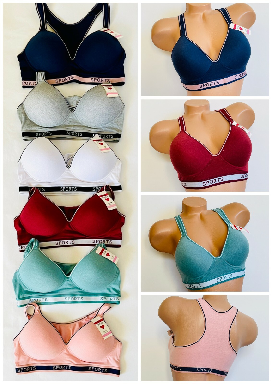 3- 6 Women’s Sports Bras Yoga Racer Back Molded Cup Bra 6648 High impact workout