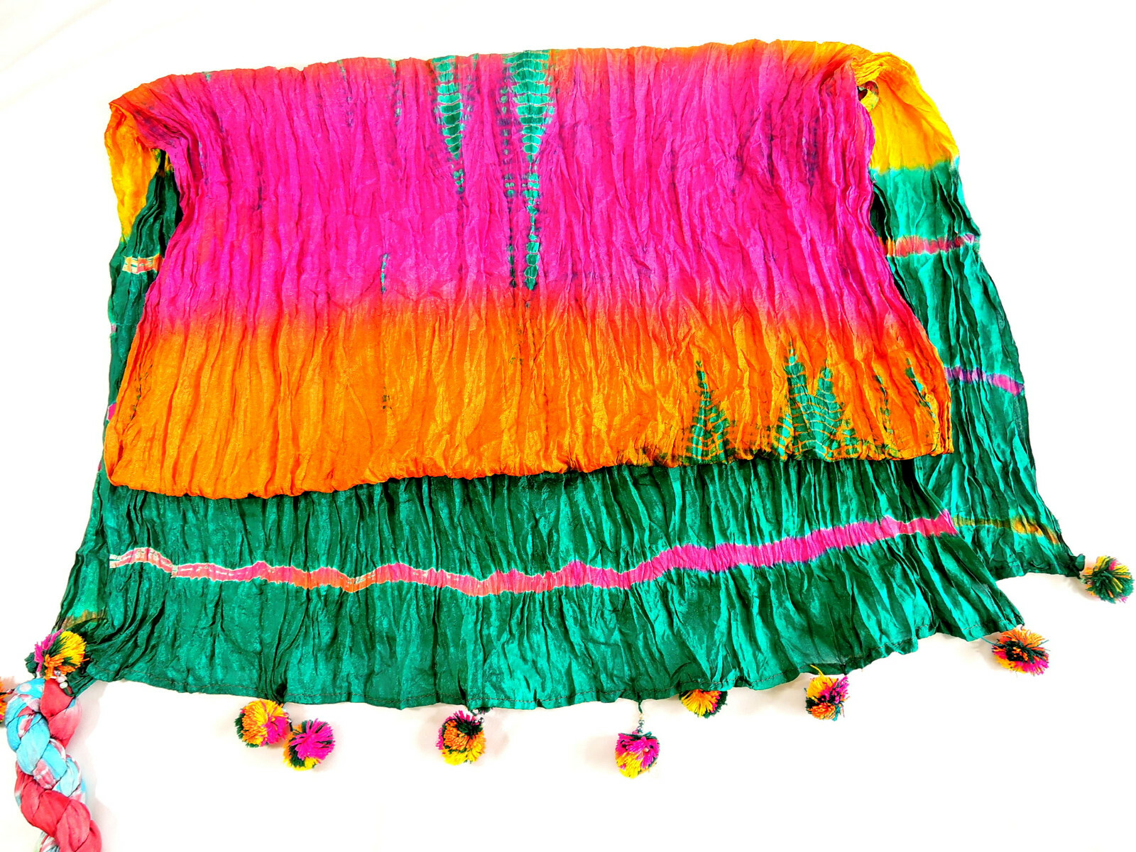 10 WHOLESALE LOT TIE-DYE INDIA SILK SCARF SHAWL WITH BEADS: 30″ X 90″ 10 PCS