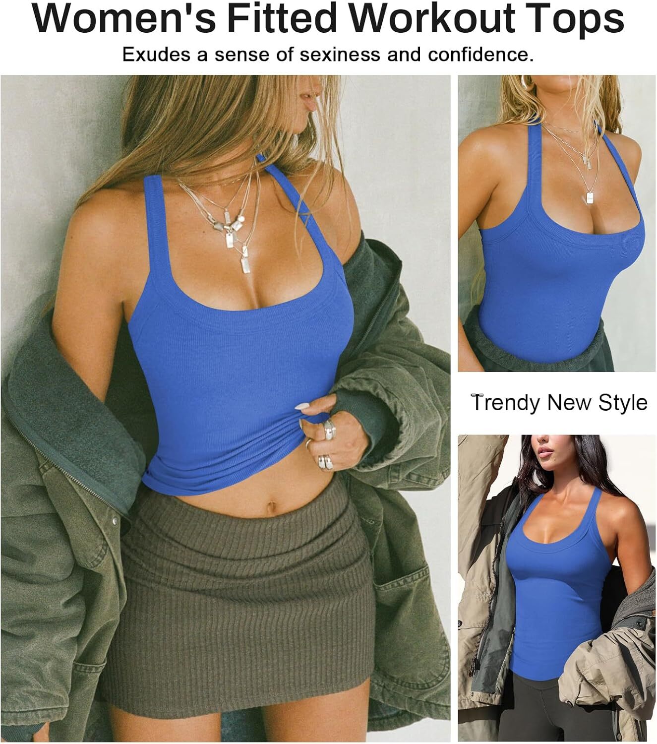 Womens Halter Top Deep Scoop Neck Low Cut Racerback Tank Top for Women