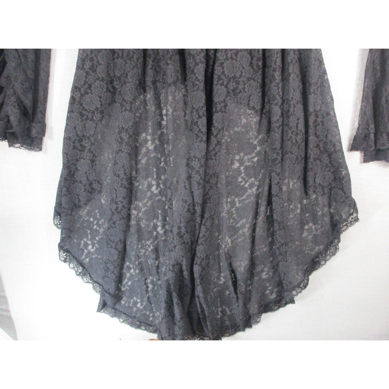 Gothic Black Lace High Low Dress Bell Sleeve Victorian Steampunk Dress Top