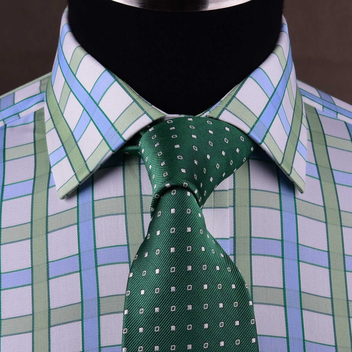 Blue Green Plaids & Checks Formal Business Dress Shirt Short Sleeve Button Down