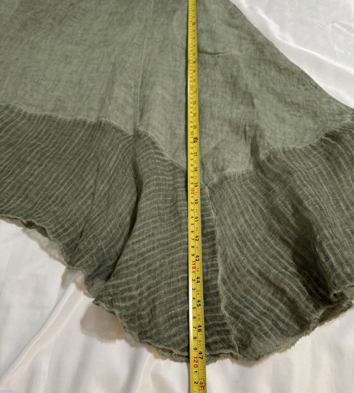 Inizio Women’s M Linen Midi Dress Green 3/4 Sleeve Handkerchief Hem Lagonlook