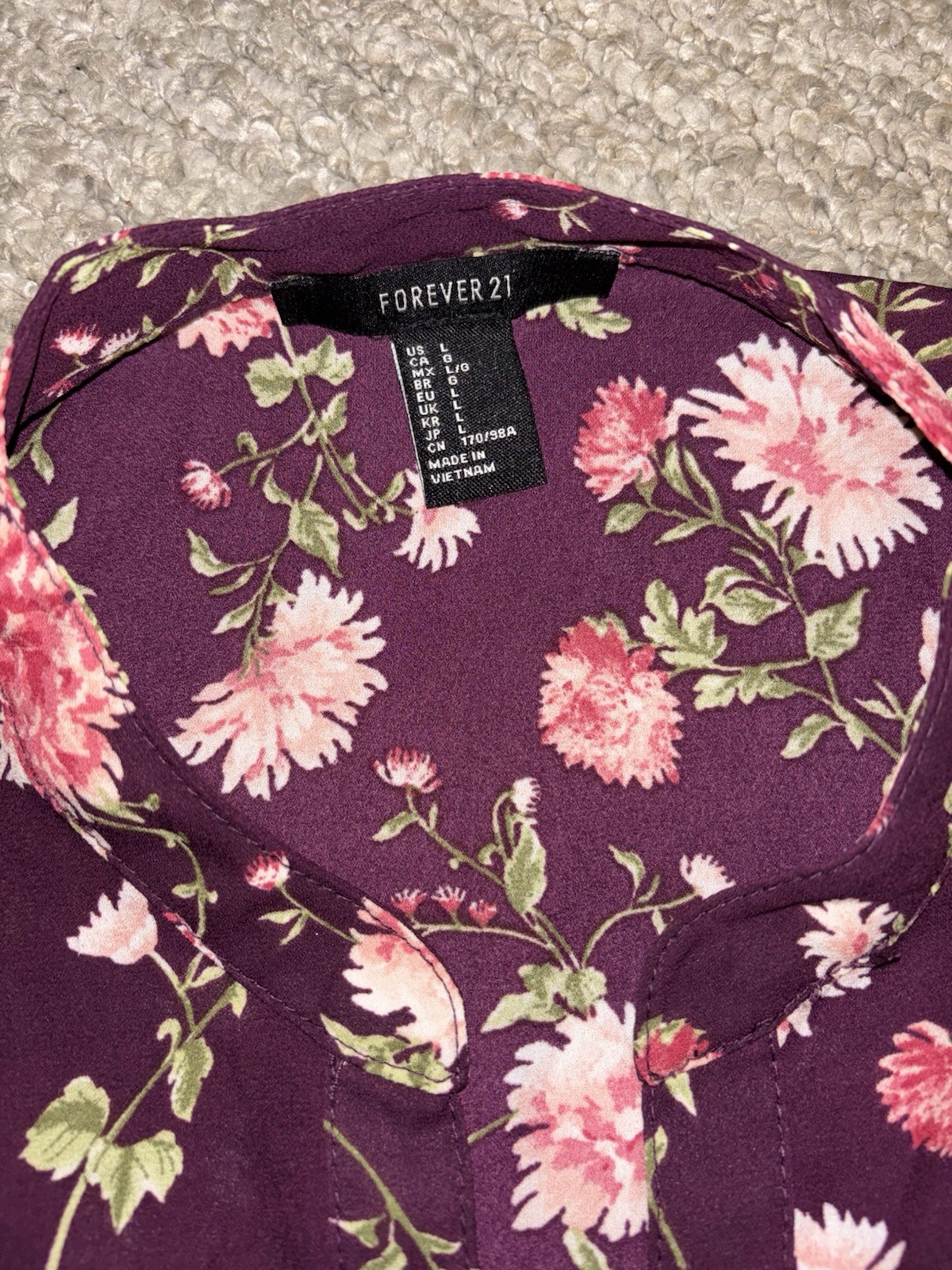 FOREVER 21 Women’s L Purple Floral V-Neck Long Sleeve Pullover Chiffon Blouse