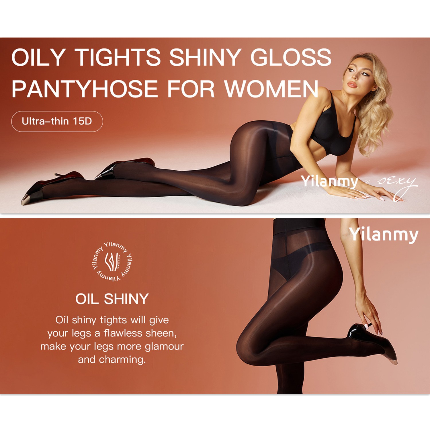 Ladies’ Shiny Pantyhose 15D High Waisted Transparent Pantyhose 7 Colors S-XL