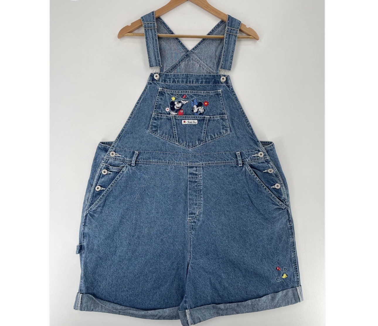 Vintage 90s Disney Mickey & Co 2000s Denim Shortall Overall Shorts Plus Size 22W