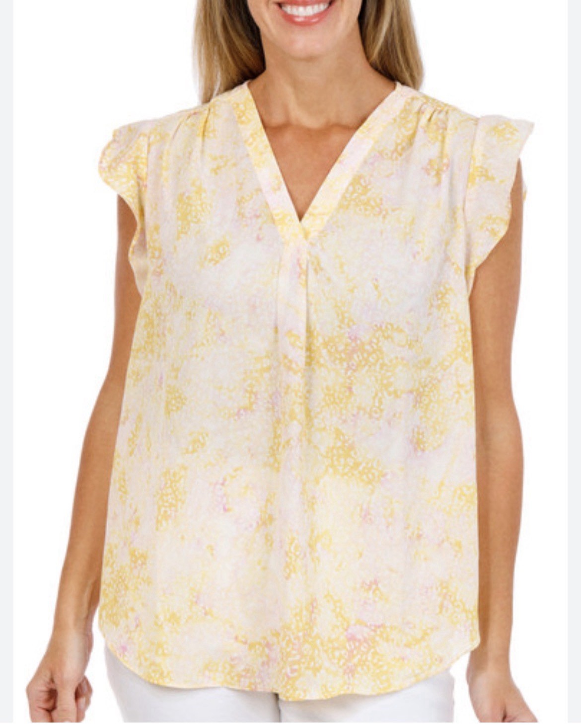 CHAUS Blouse Soft Yellow XL NWOT Ruffle Cap Sleeve Light Weight Beautiful