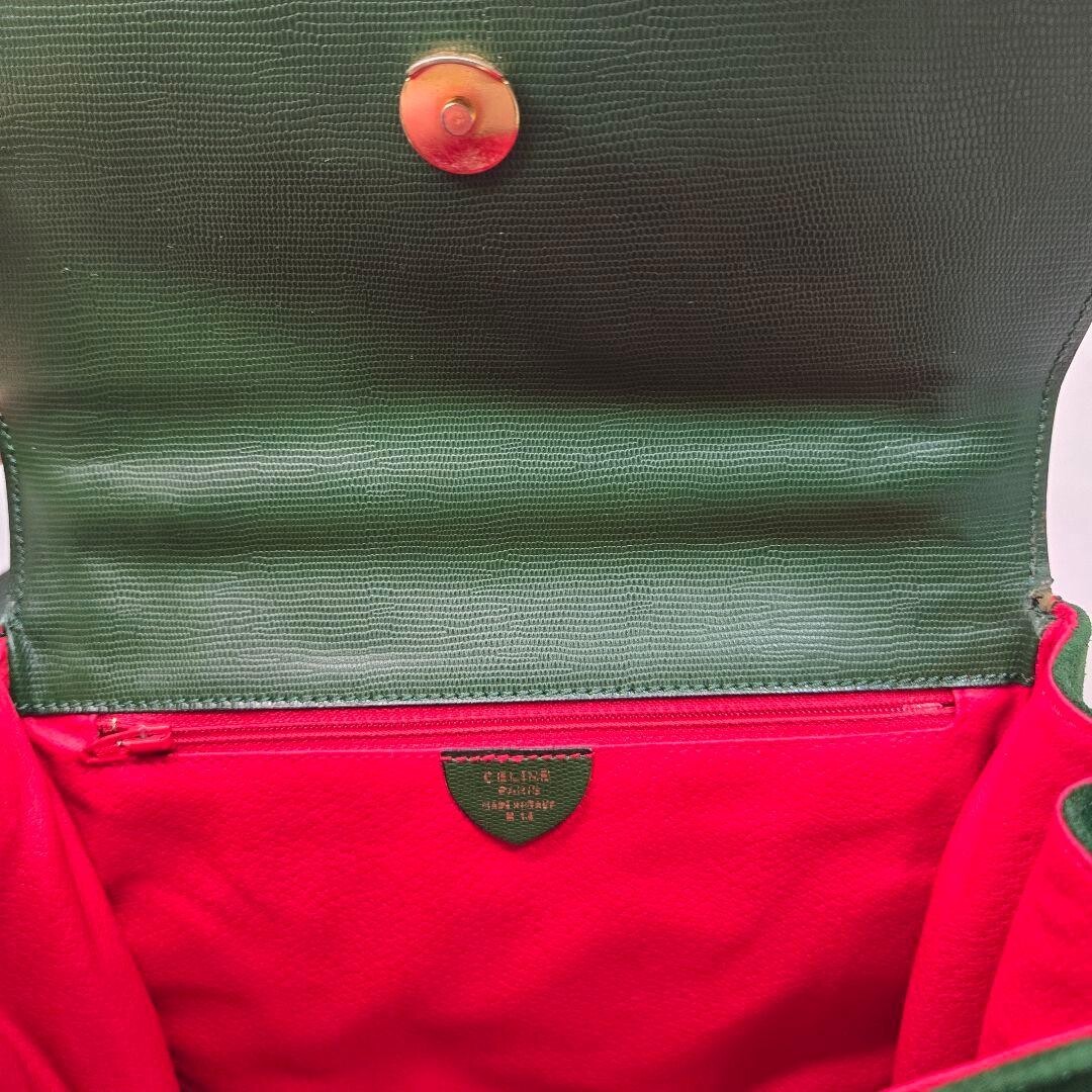 CELINE Handbag Leather Suede Circle Green Vintage Authentic From Japan