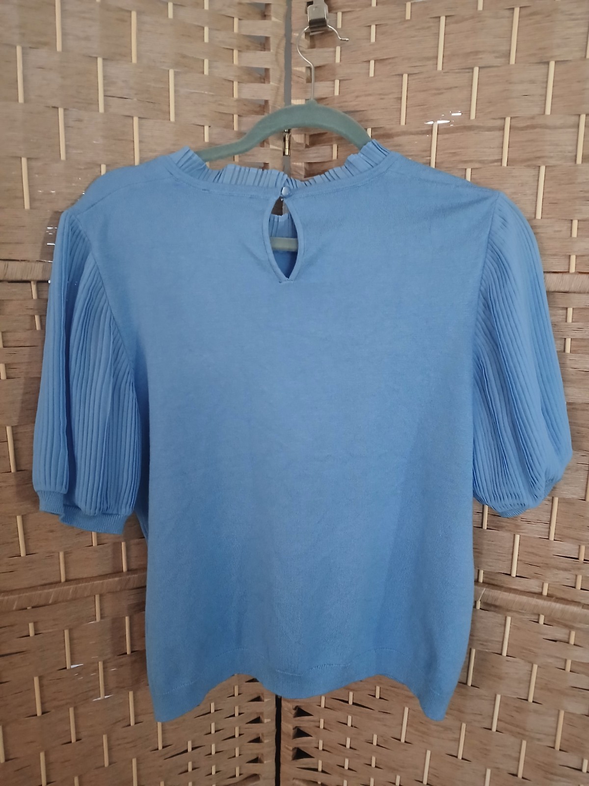NWT Adrianna Papell Women’s Pleated Puff Sleeve Knit Top In Tranquil Blue Sz L