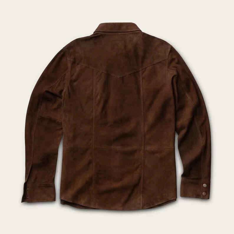 Men’s 100% Brown Suede Leather Trucker Premium Shirt Western Wear Suede Shirt