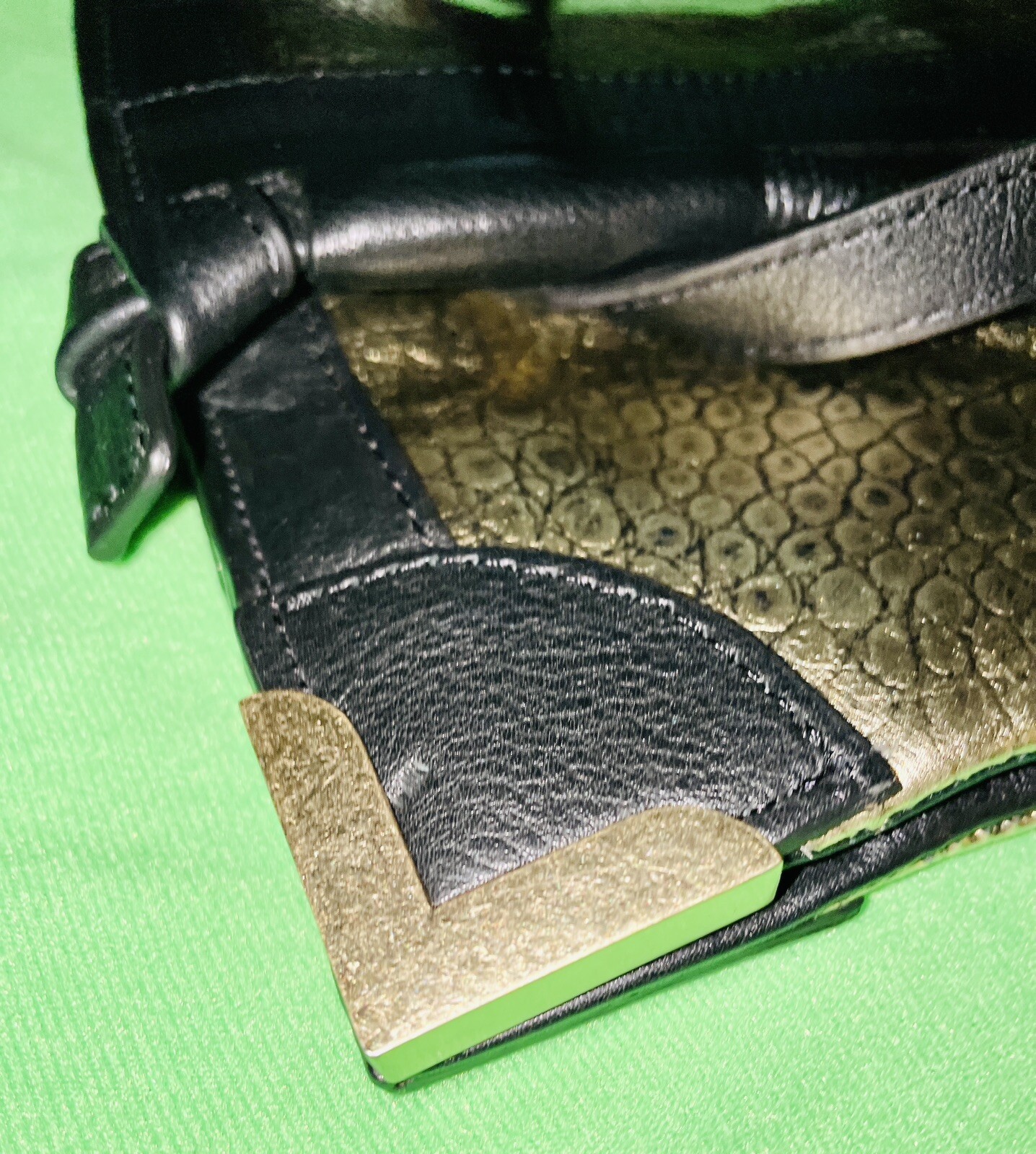 $295 FOLEY & CORINNA FRAMED FLAP GOLD CROCODILE EMBOSSED LEATHER CROSSBODY BAG