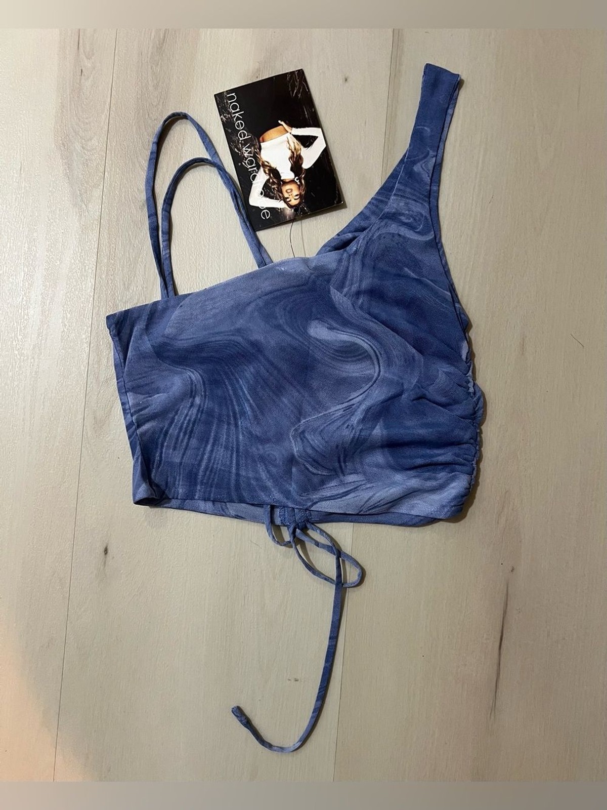 Naked Wardrobe NWT Women Small Blue Marble Swirl Mesh Crop Top