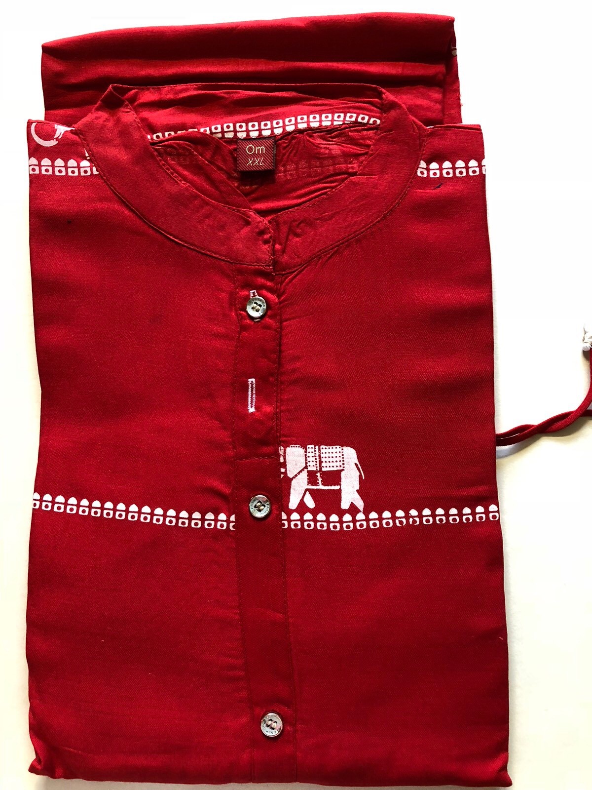 KURTI Kurta Kameez INDIA-NEW-SZ 44-RED ELEPHANTS TASSLES / BUTTONS -USA SELLER