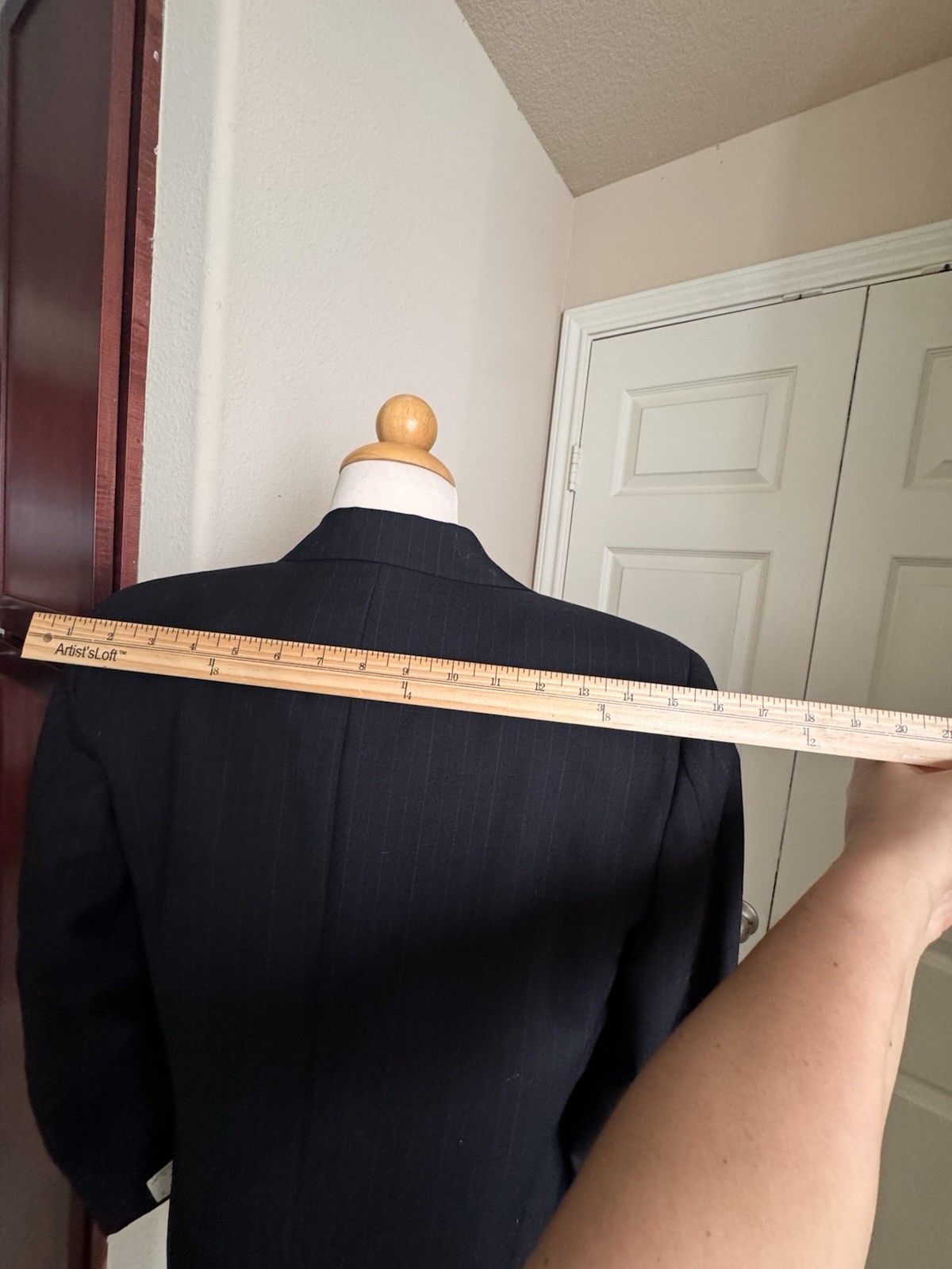 Vintage Christian Dior Pinstripe Wool Blend Pantsuit Doubl Breasted Blazer Sz 16