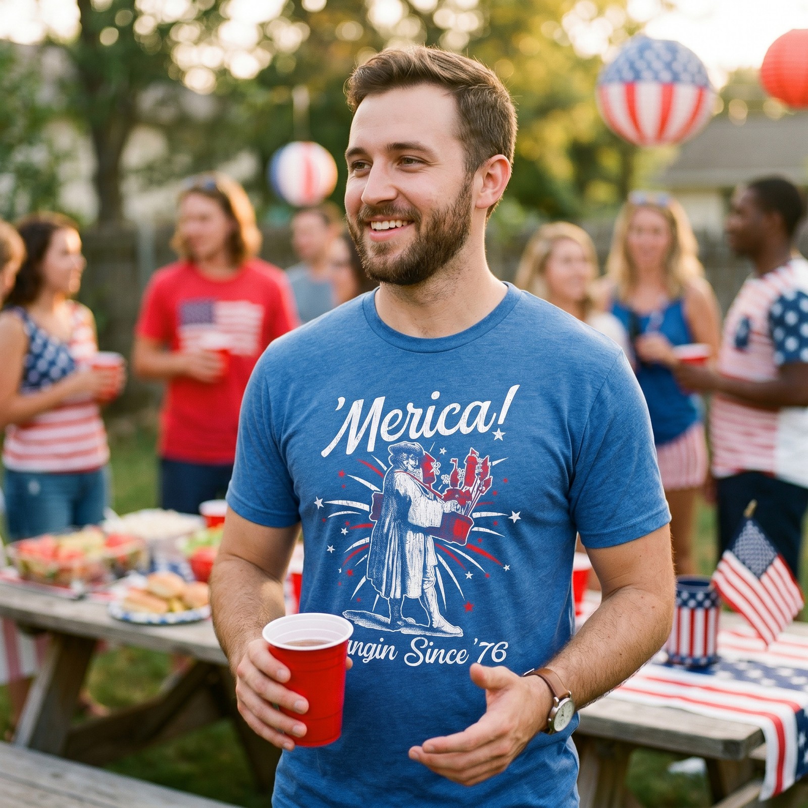 Mens Merica Banging Since 76 T Shirt Funny Fourth Of July American Fireworks Tee