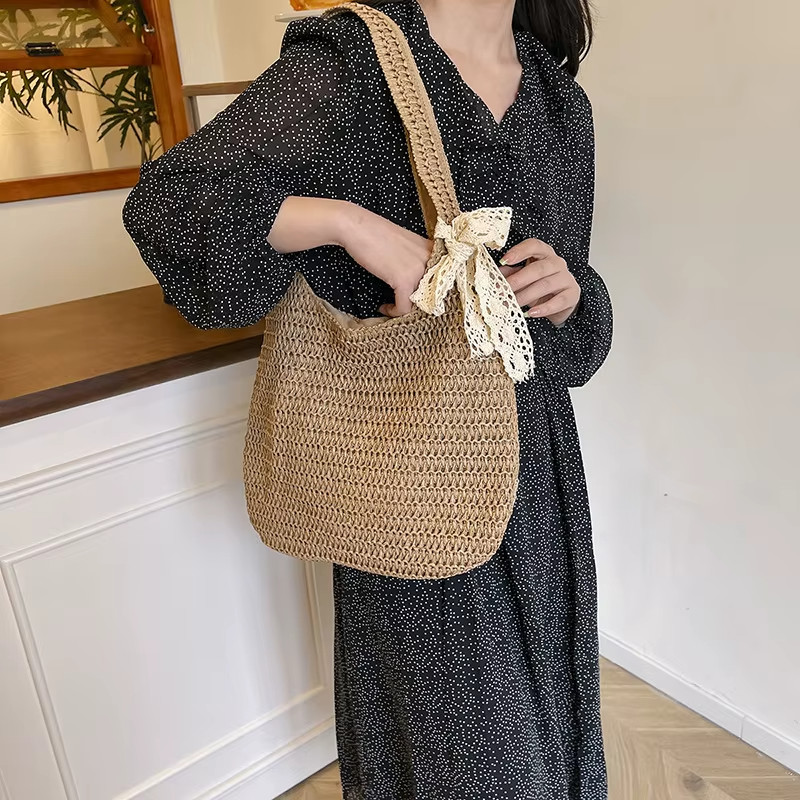 Women Straw Shoulder Bag Women Summer Beach Tote Casual Travel Handbag
