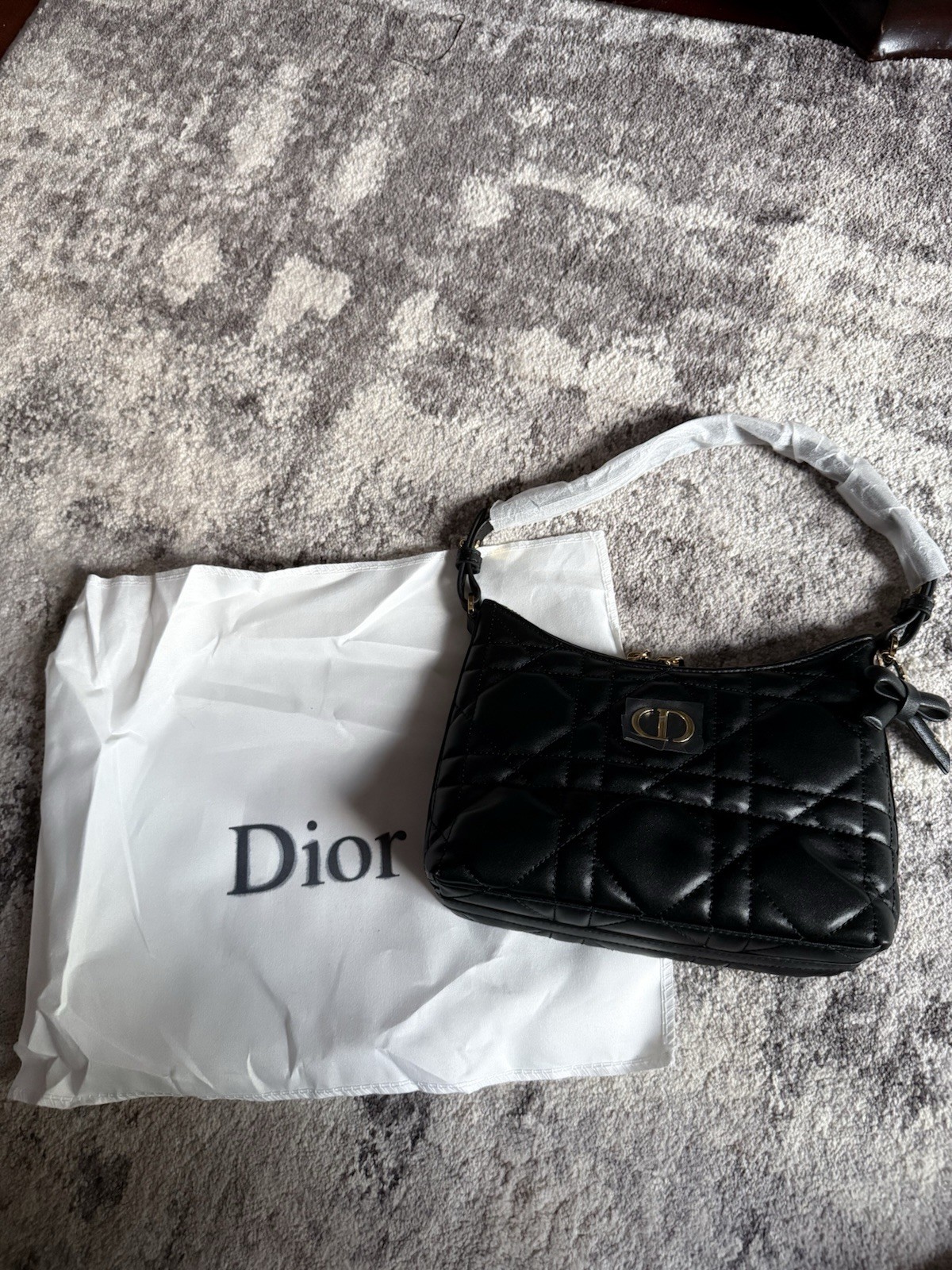 Dior Black Quilted Shoulder Bag Gold Hardware Crossbody Strap Zip Dust Bag
