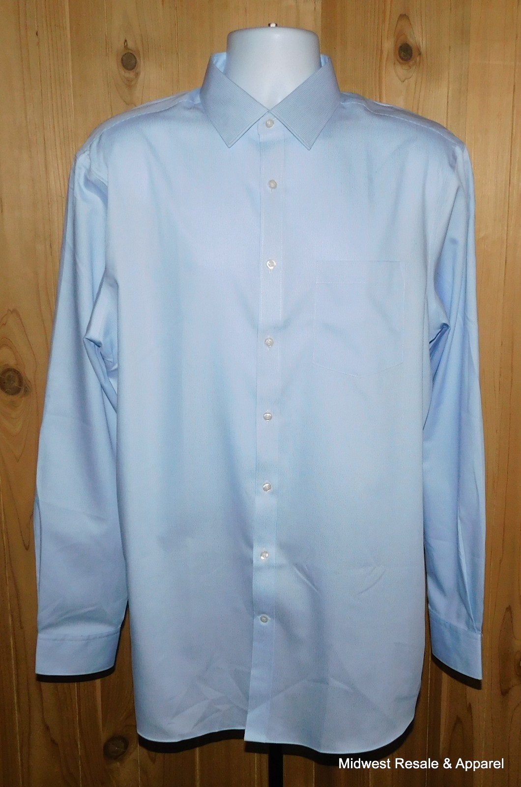 M&S Light Blue Regular Fit Long Sleeve Button Front Dress Shirt Mens Large Tall