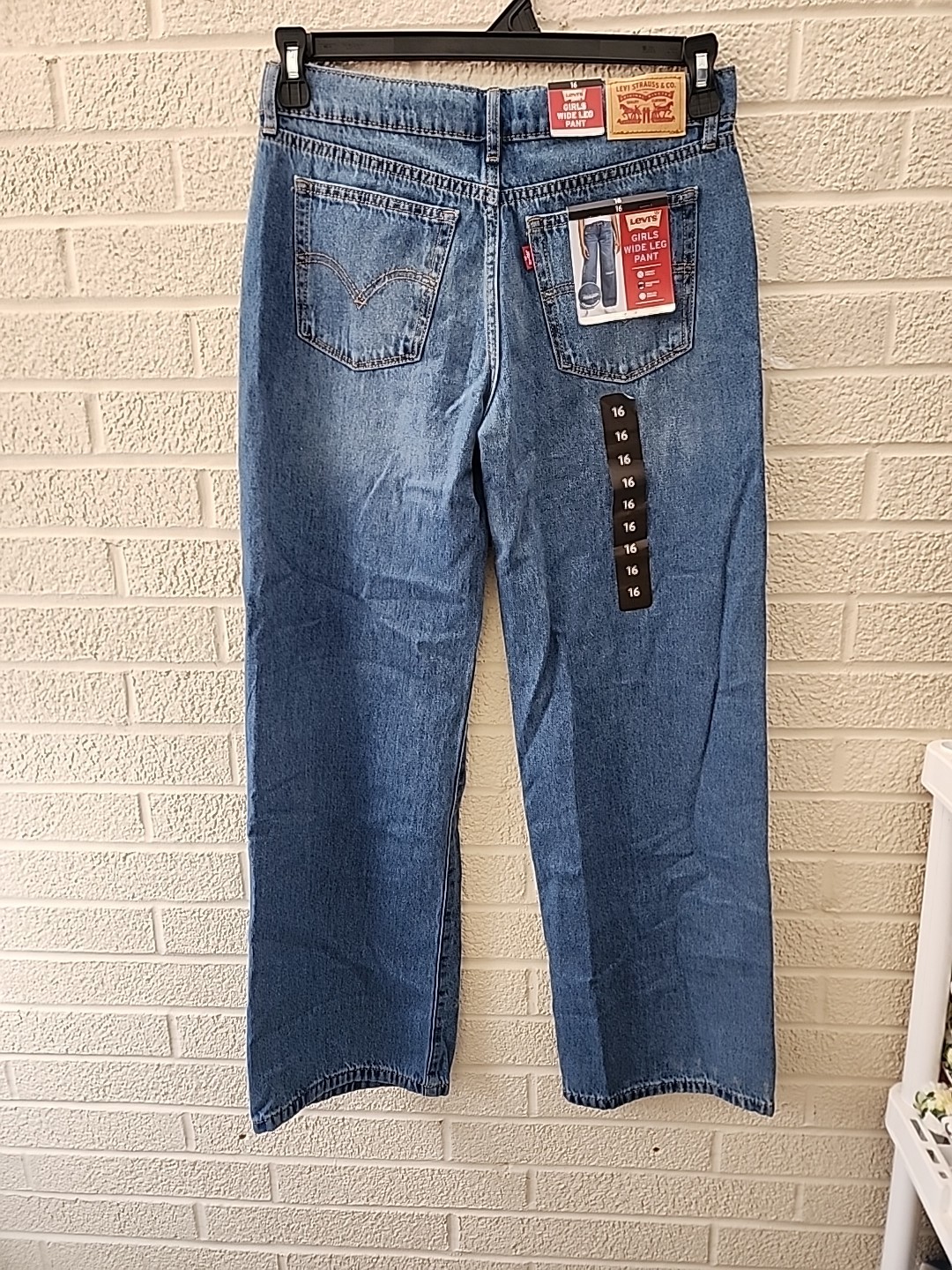 Levi’s Girls Wide Leg Classic Mid-Rise Button/Zip Closure Denim Jeans size 16