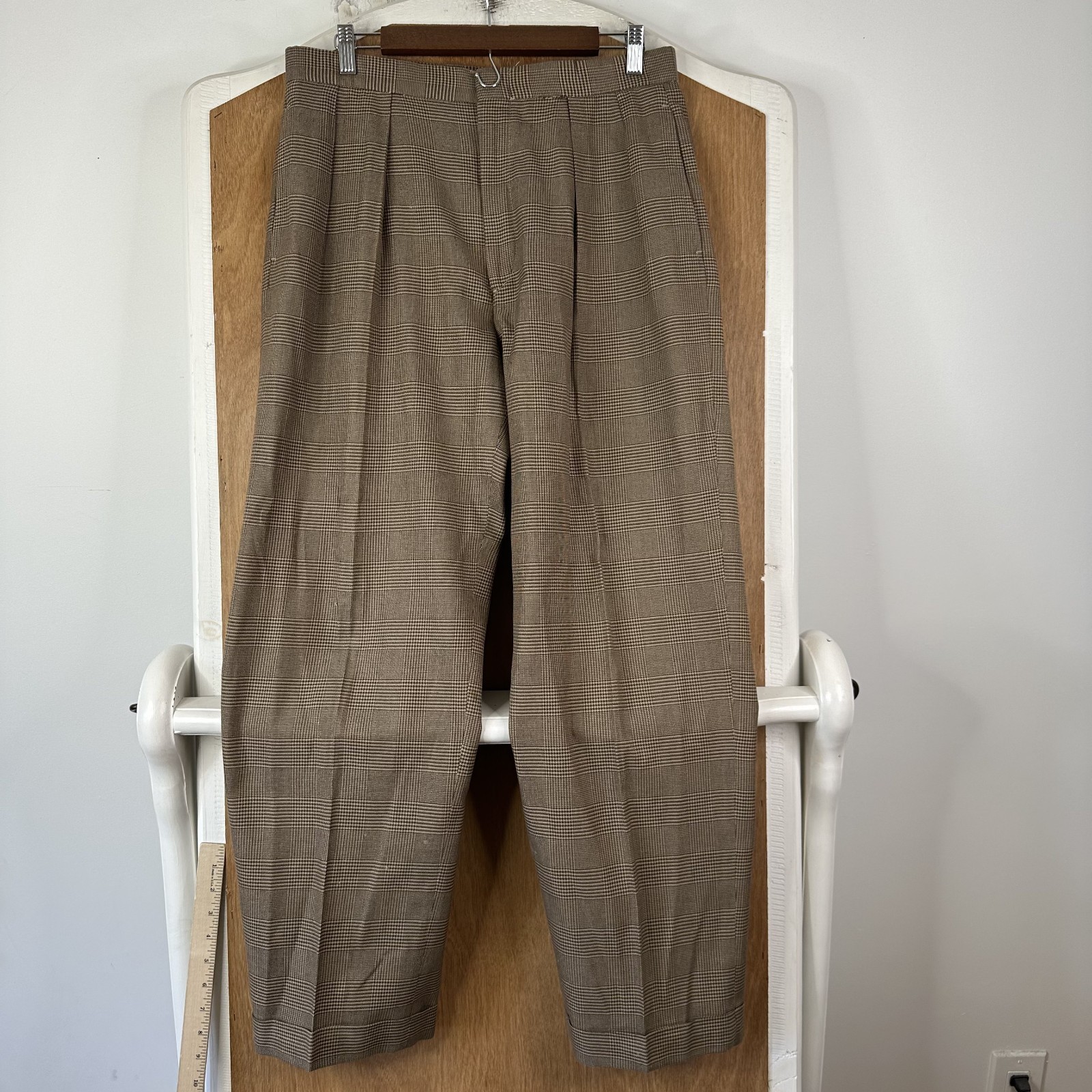 vtg Polo Ralph Lauren Pants Mens 32×30 Brown Prince of Wales Check Cotton Pleat