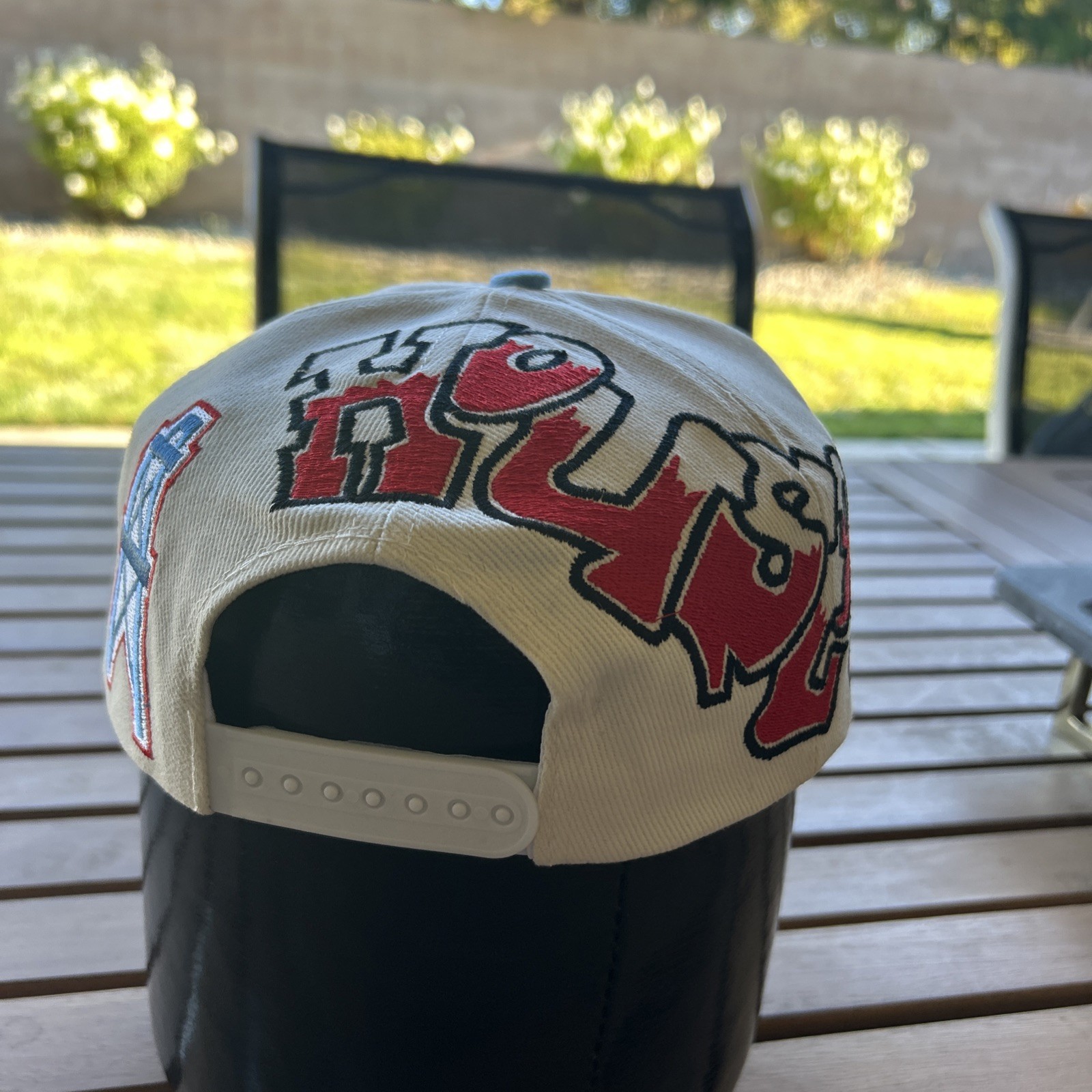 Houston Oilers Double Graffiti TOW Custom Snapback Hat Cap Cream Dome Two Tone
