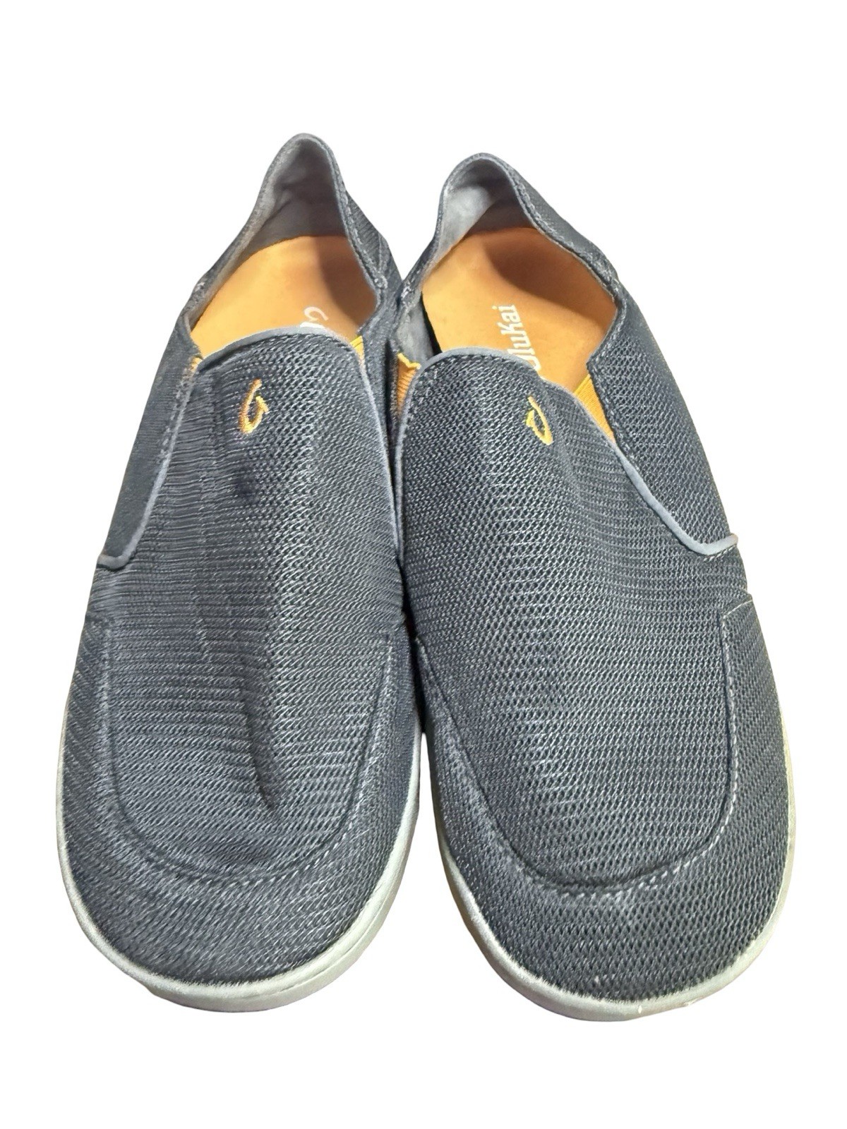 OluKai Nohea Moku Mens Charcoal Grey Orange Mesh Slip On Shoes size 9.5
